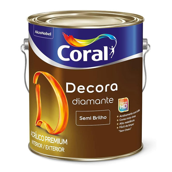 Tinta Acrílica Premium Coral Decora Diamante Semi-brilho Branco 3,6L