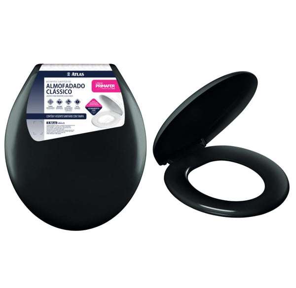 Assento Sanitário Almofadado Universal Atlas Classic Preto
