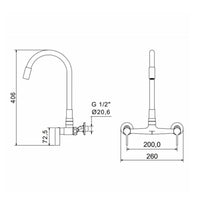 Misturador De Parede Para Cozinha Meber Atria 3003 C36 Cromado