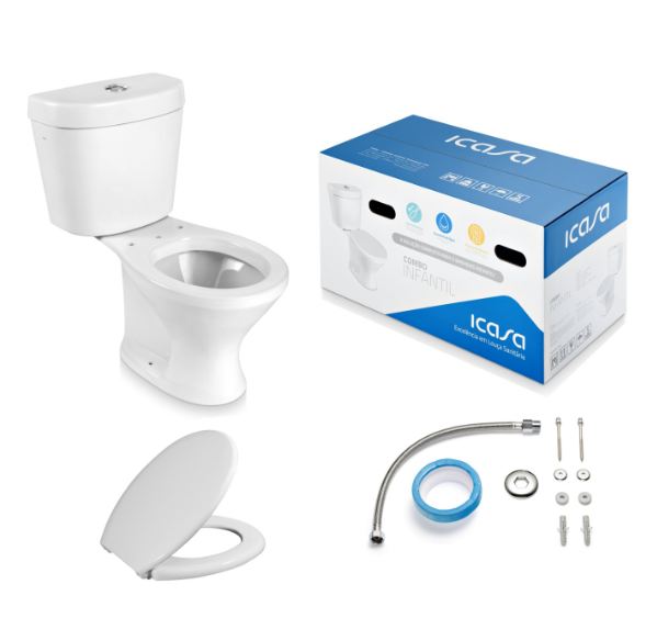 kIT BACIA COM CAIXA ACOPLADA E ITENS DE INSTALAÇÃO ICASA INFANTIL - BRANCA