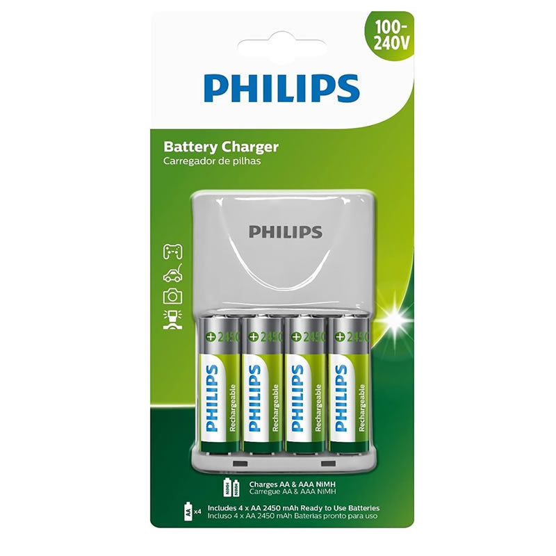 PHILIPS CARREGADOR DE PILHAS AA/AAA BIVOLT C/4 PILHAS AA