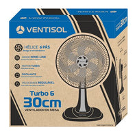 Ventilador De Mesa Ventisol Turbo 6 Pás 30cm 127v Preto E Cinza