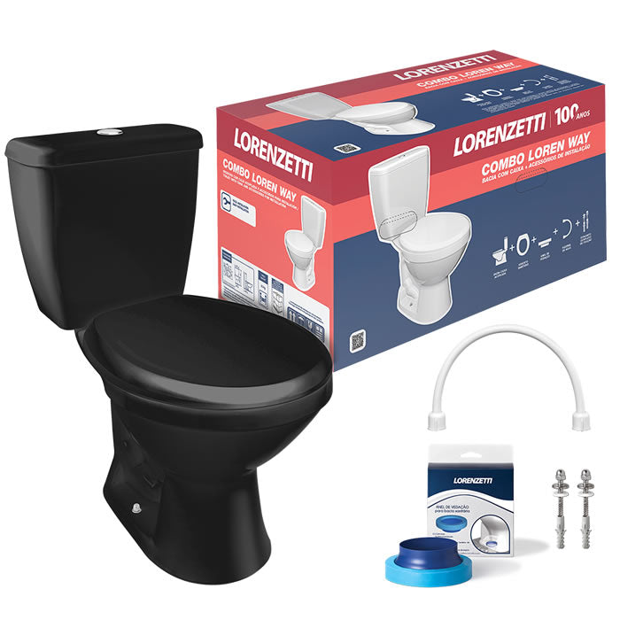 Kit Bacia Com Caixa Acoplada Loren Way Preto Lorenzetti