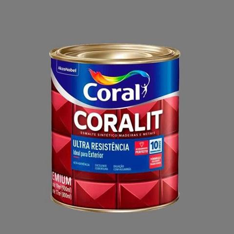 Tinta Esmalte Sintético Coralit Ultra Resistência Cinza Médio 900ml