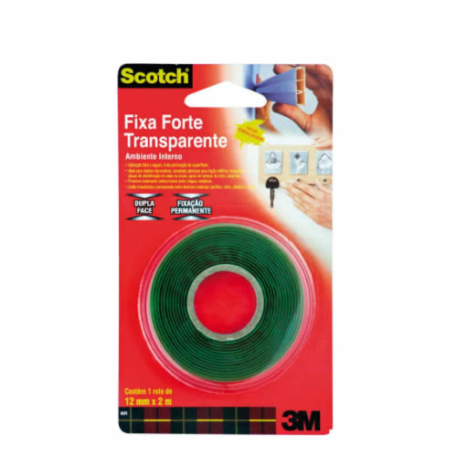 FITA DUPLA FACE 3M FIXA FORTE TRANSPARENTE 12MMX2MT