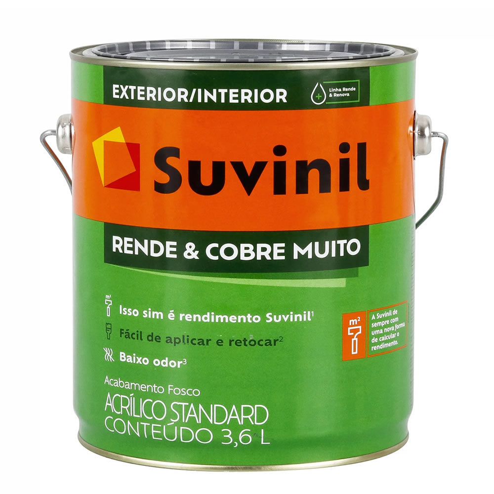 Tinta Suvinil Acrílico Rende Muito Fosco Branco Neve 3,6 Litros