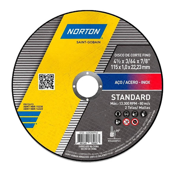 Disco De Corte Norton Standard Para Aço Inox 4.1/2 Polegadas