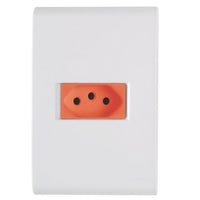 Conjunto Tomada 2P T 20A 250V Tramontina Liz Placa Branca e Módulo Vermelho