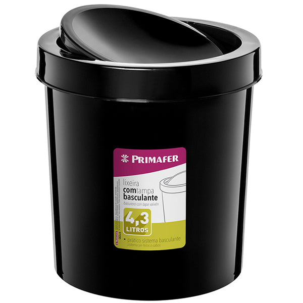 ATLAS LIXEIRA REDONDA BASCULANTE 4,3L PLAST PRETO