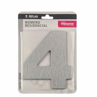 Número Residencial Adesivo 4 Atlas Alumínio Escovado 12,5cm