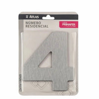 Número Residencial Adesivo 4 Atlas Alumínio Escovado 12,5cm