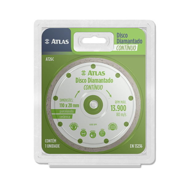 DISCO DIAMANTADO ATLAS 4 3/8 110X20MM CONTINUO (LISO)