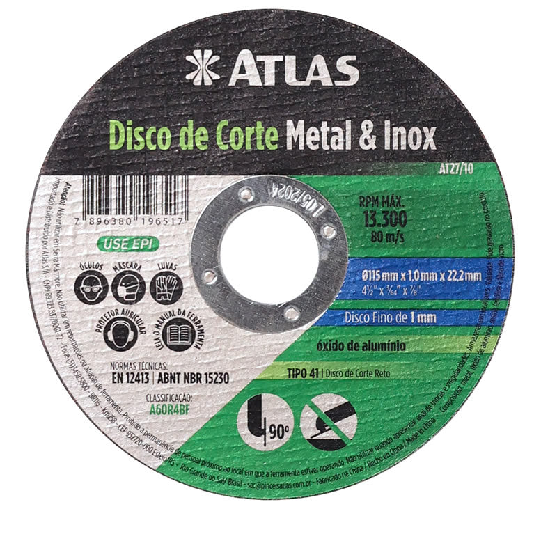 ATLAS DISCO DE CORTE METAL INOX 115X1,6