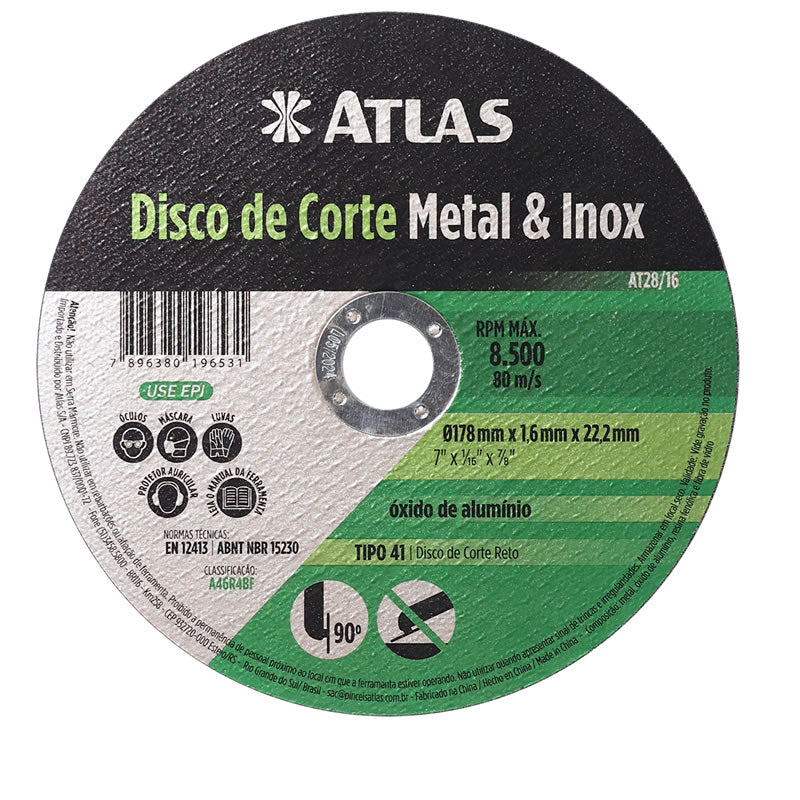 ATLAS DISCO DE CORTE METAL INOX 178X1,6