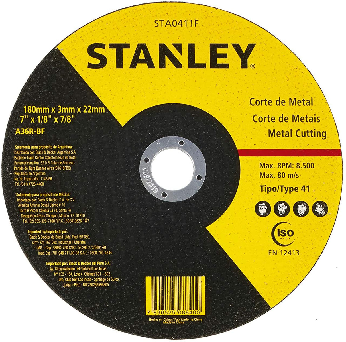STANLEY DISCO CORTE METAL 4.1/2 X 3,0MM X 7/8