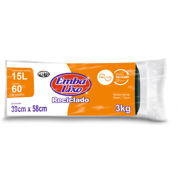 Saco De Lixo 15 Litros Embalixo Rolo Com 60 Unidades