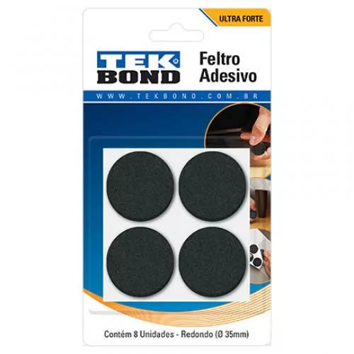 Feltro Redondo Tekbond 35mm Preto 8 Unidades