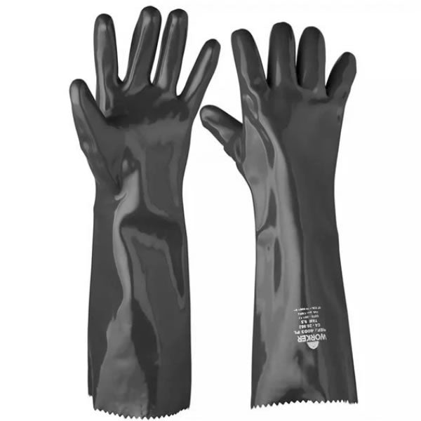 LUVA PVC PRETA SEM FORRO 35CM G LISA-WORKER