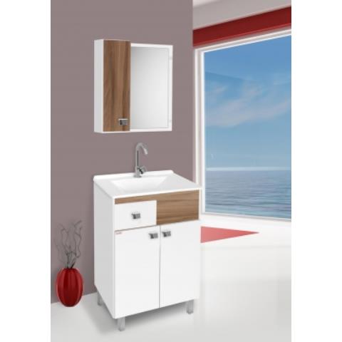 Kit Gabinete Para Banheiro Pop 60 Branco Com Nogal Fabribam
