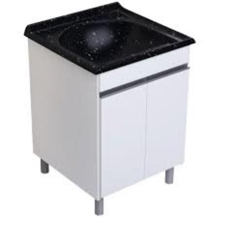 Armário de Lavanderia Amélia 60cm Branco com Tampo Preto
