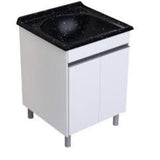 Armário de Lavanderia Amélia 60cm Branco com Tampo Preto