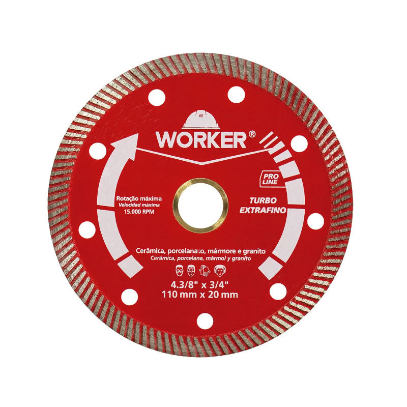 Disco Diamantado Turbo Extrafino Worker 110x20mm para Porcelanato e Cerâmica