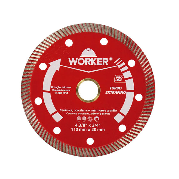 Disco Diamantado Turbo Extrafino Worker 110x20mm para Porcelanato e Cerâmica