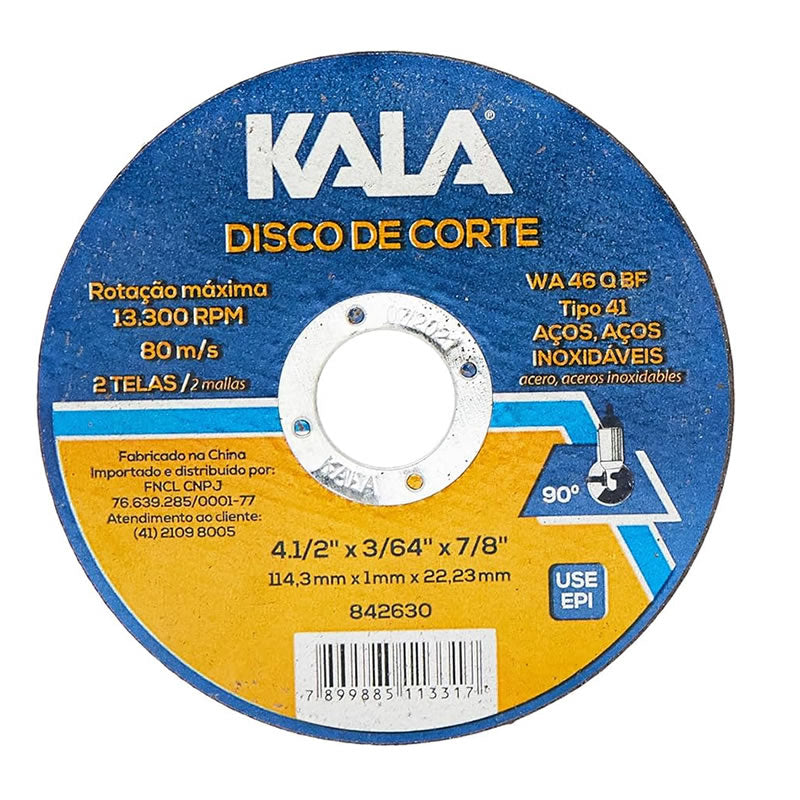 DISCO CORTE INOX 114,3MMX1MMX22,23MM KALA