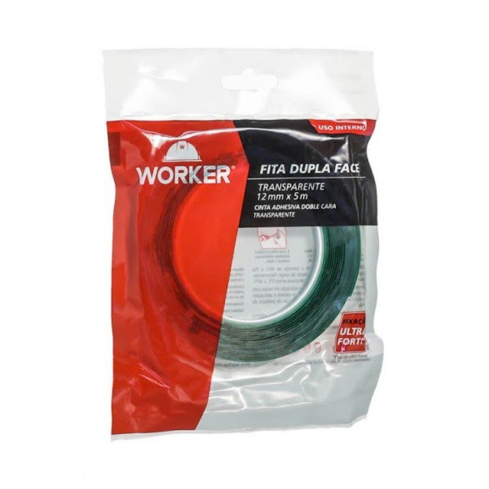 Fita Dupla Face Transparente Worker 12mm X 5m Ultra Forte