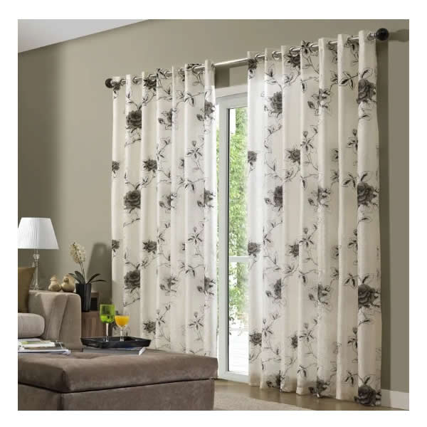 Cortina Duplex Floral Bella Janela 3,60m x 2,50m Marfim