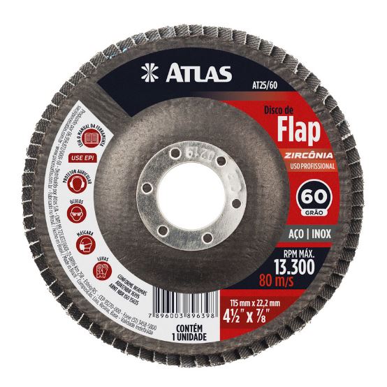 Disco Flap De Zircônia 115mm Gr60 Atlas Para Desbaste E Acabamento