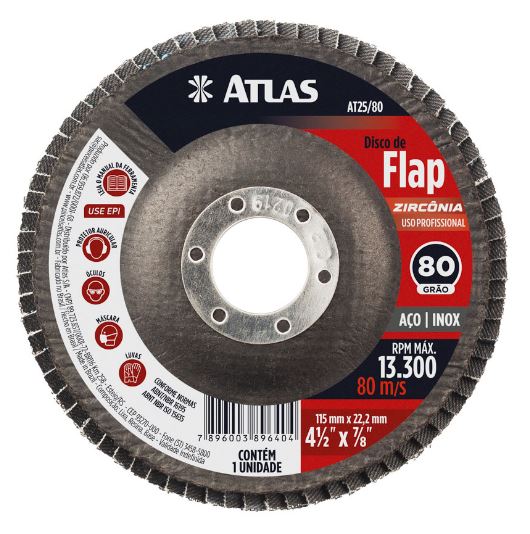 Disco Flap 115mm Grão 80 Zircônia Atlas Para Desbaste