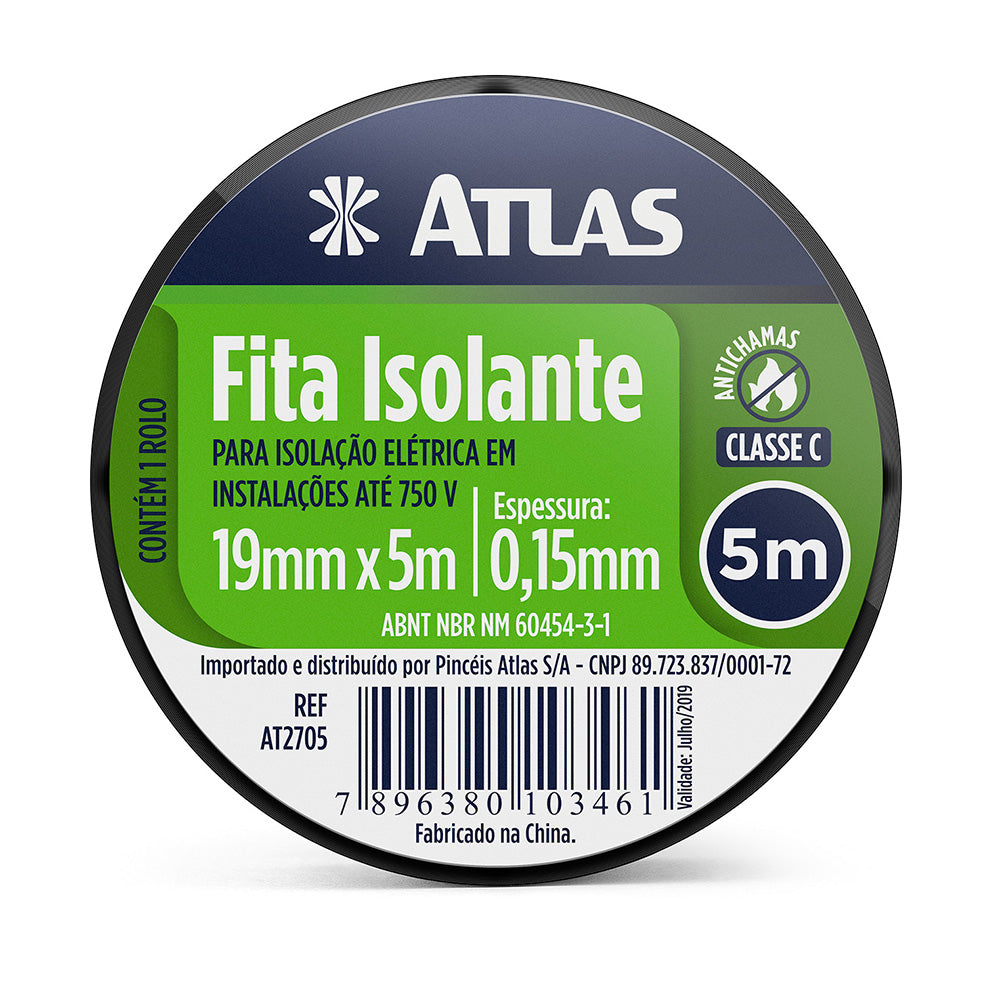 FITA ISOLANTE PVC 19MM X   5MTS ATLAS