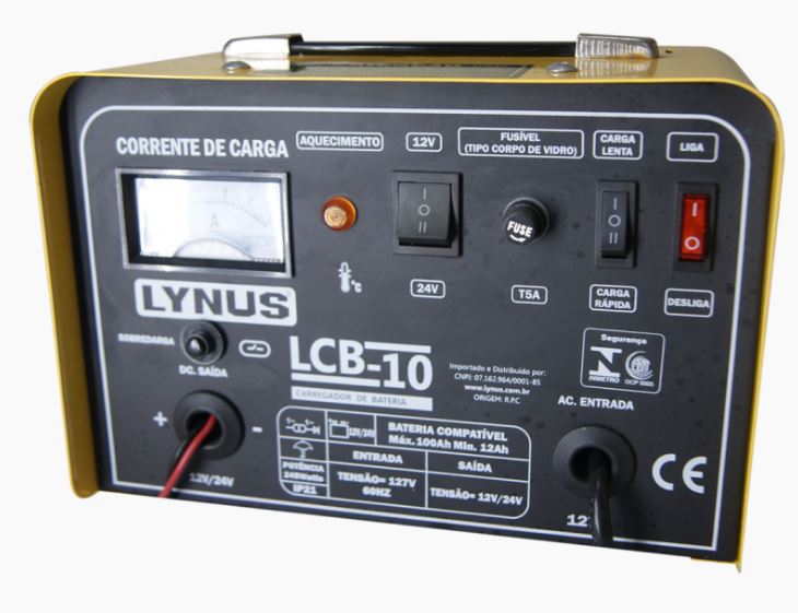CARREGADOR DE BATERIA PORTATIL LYNUS 10A 100AH 127V LCB10