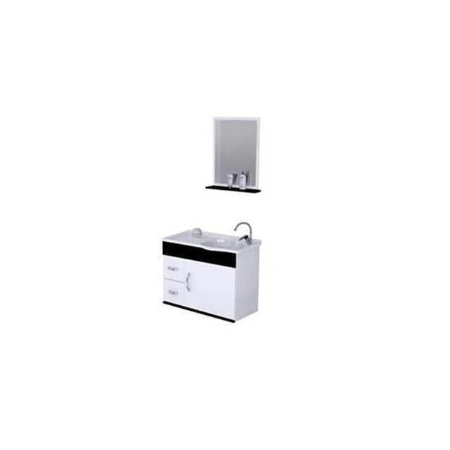 Gabinete para Banheiro Siena Suspenso 2 Gavetas/Espelho 55,5cm Preto Kit AJR
