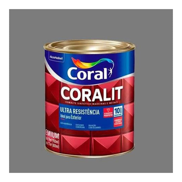 Tinta Esmalte Coralit Ultra Resistente Auto Brilho 900ml Cinza Medio Coral