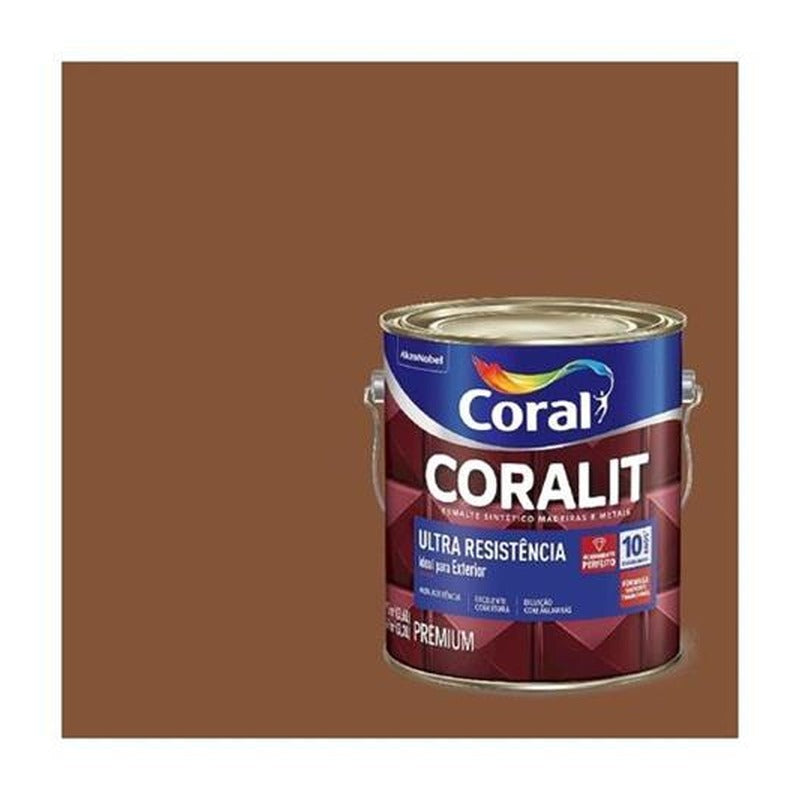 Tinta Esmalte Coralit Ultra Resistente Auto Brilho 900ml Marrom Coral