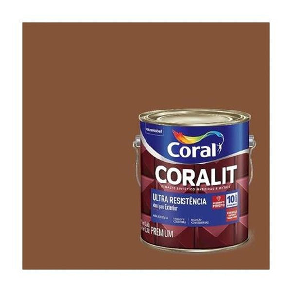 Tinta Esmalte Coralit Ultra Resistente Auto Brilho 900ml Marrom Coral