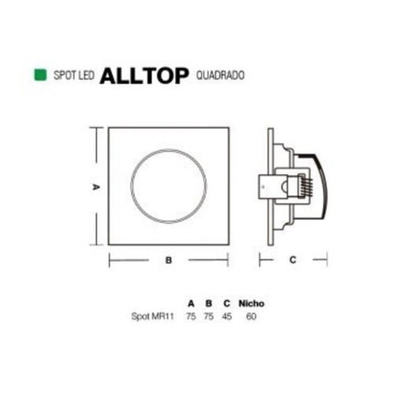 Spot Embutir Quadrado Led MR11 3W 6500K Taschibra