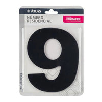Número Adesivo 9 Em Acm Preto Atlas Pr30009