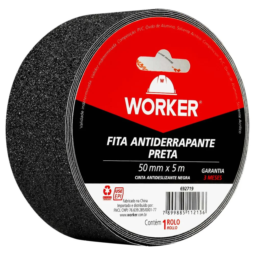 Fita Antiderrapante Worker Preta 5cm X 20m
