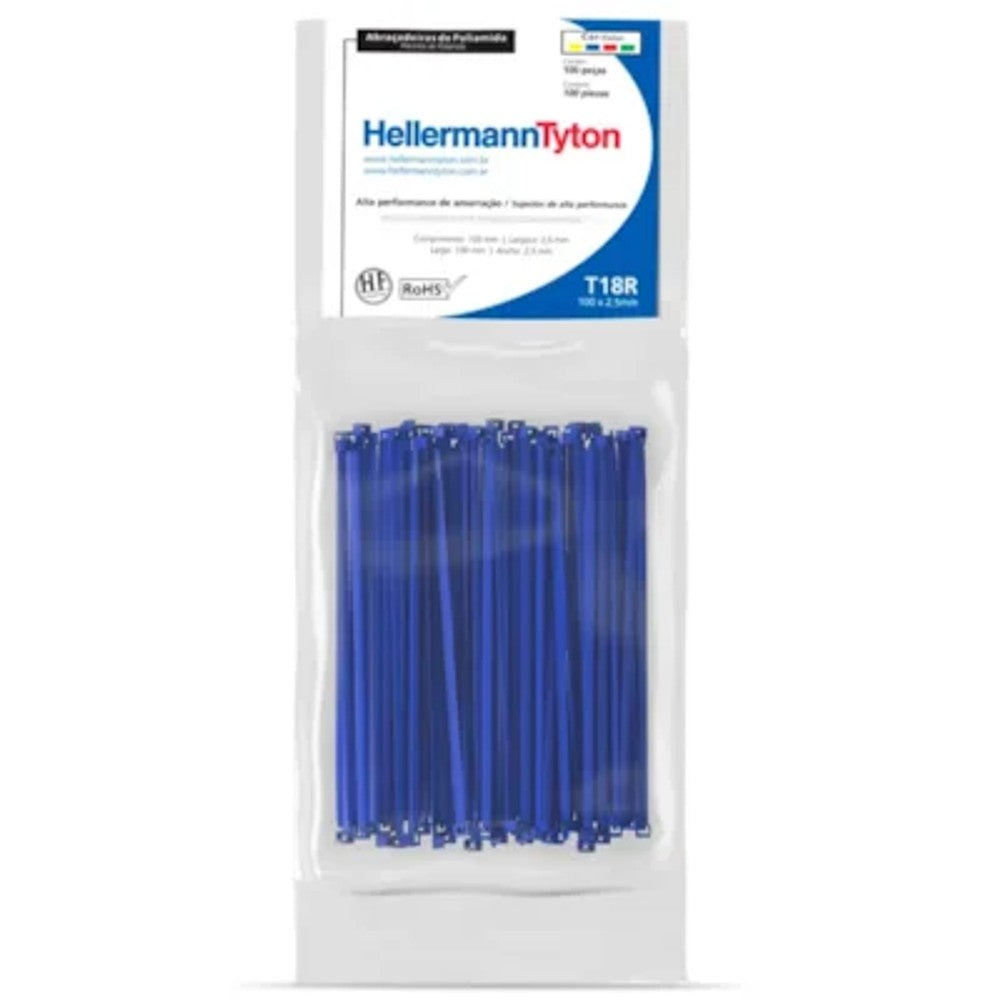 Abraçadeira plástica T18R azul 100x2,5mm 100 peças