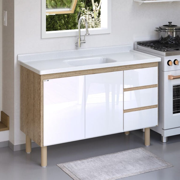 Armário Atenas 116,2cm Branco com 3 Gavetas