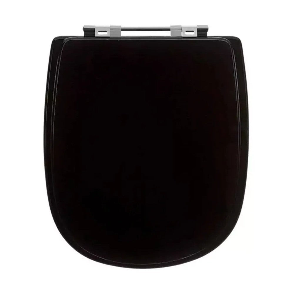 Assento sanitário mdf laqueado preto ferragem cromada