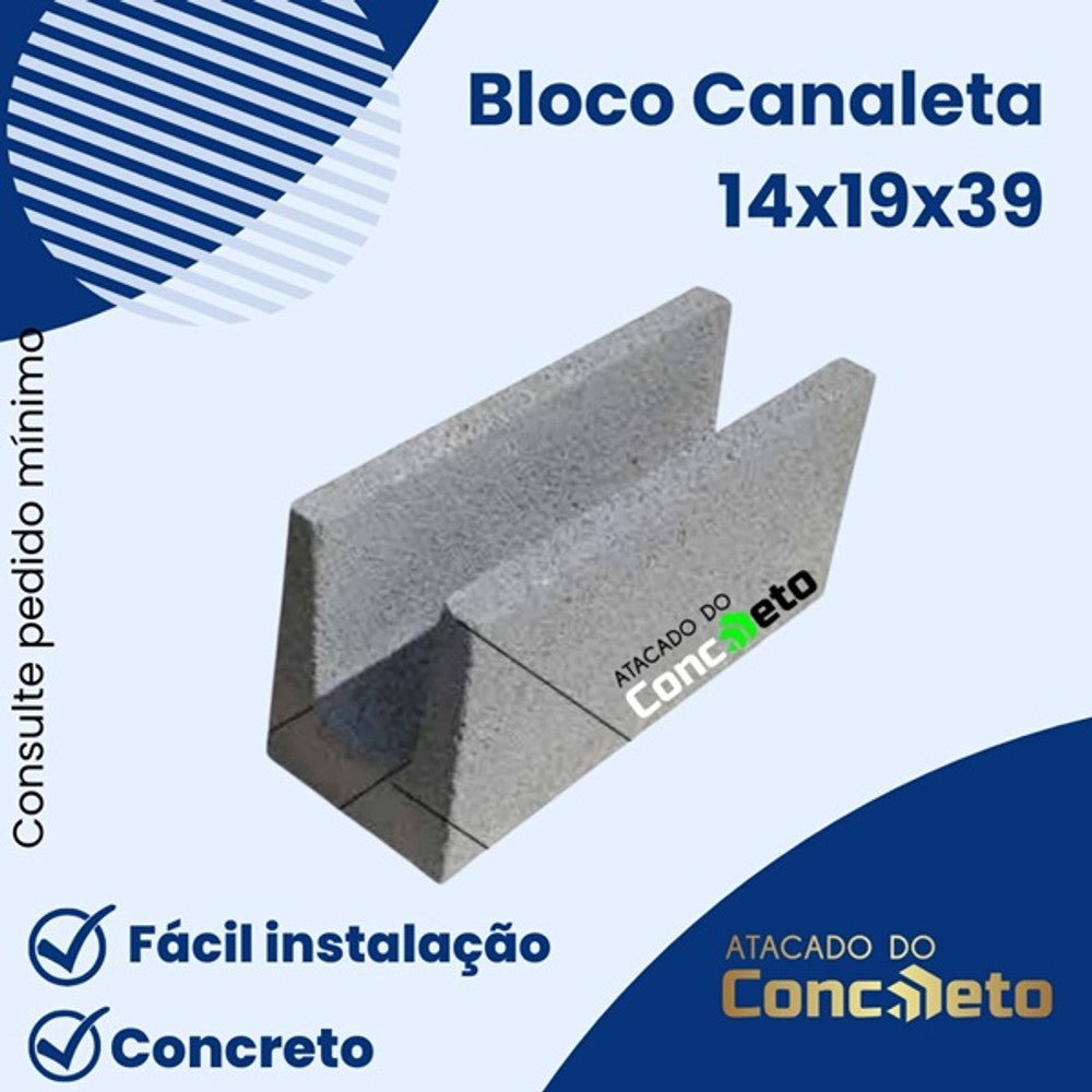Bloco canaleta estrutural 14 x 19 x 39 cm