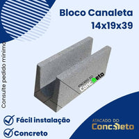 Bloco canaleta estrutural 14 x 19 x 39 cm