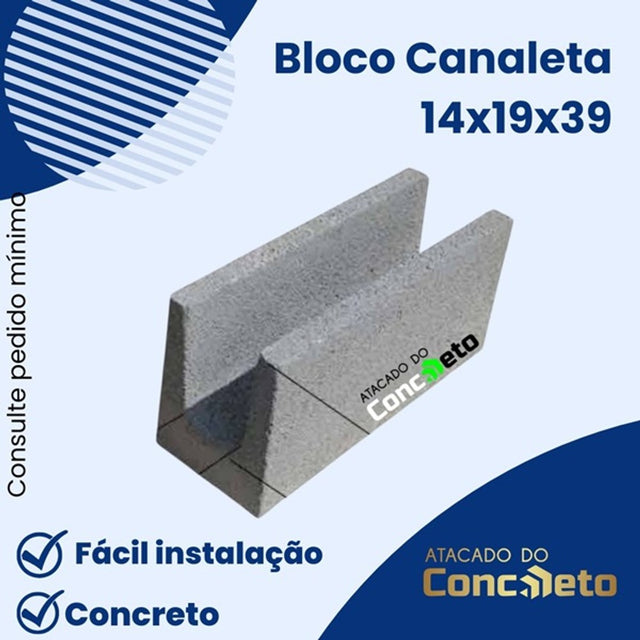 Bloco canaleta estrutural 14 x 19 x 39 cm