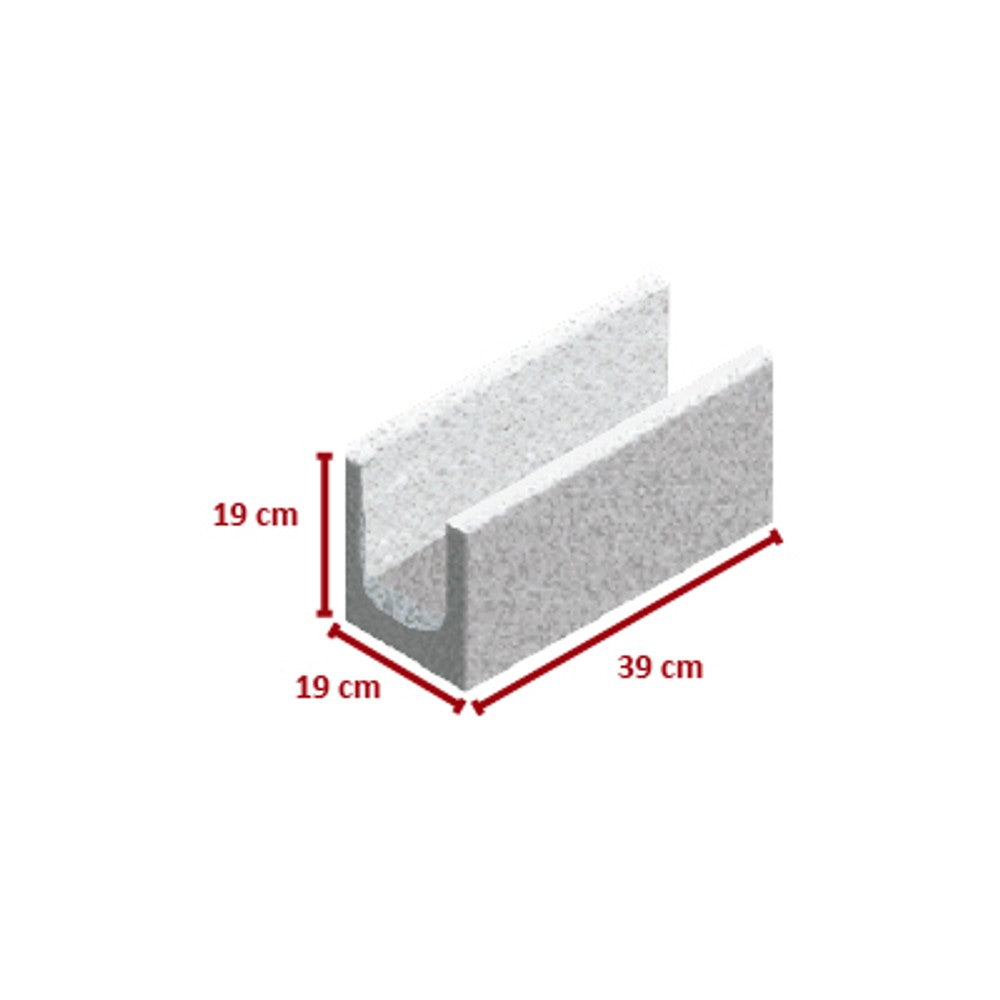 Bloco canaleta estrutural 19x19x39 cm