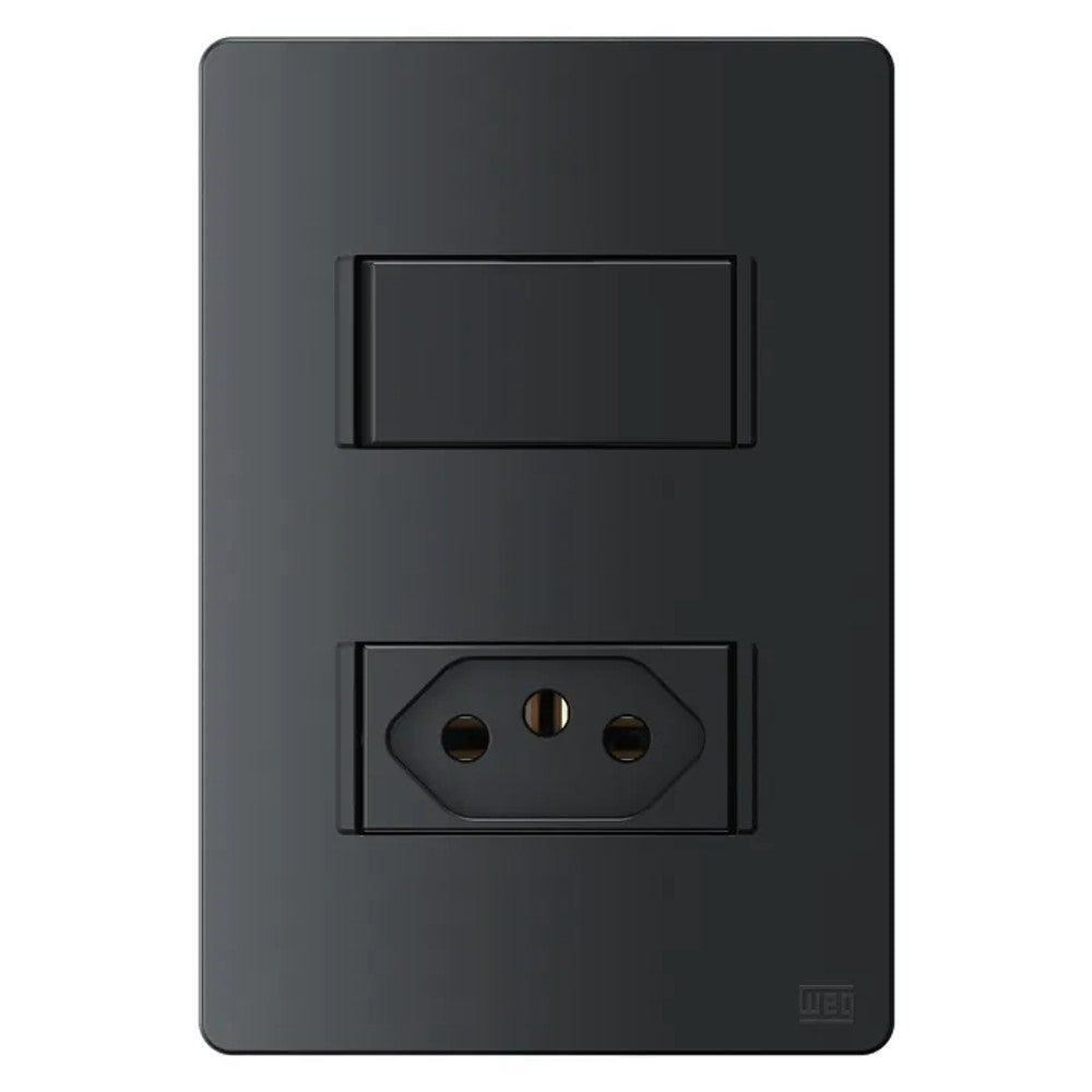 Conjunto 1 interruptor paralelo e 1 tomada 2p 10a preto