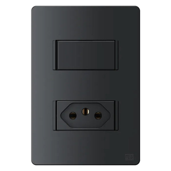 Conjunto 1 interruptor paralelo e 1 tomada 2p 10a preto